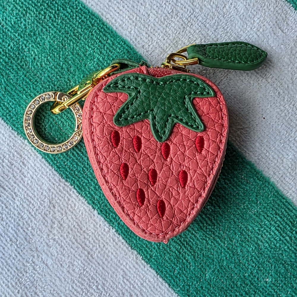 Strawberry-Shaped Pink and Green Keychain
